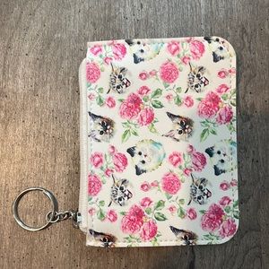 Rose and cat card holder keychain